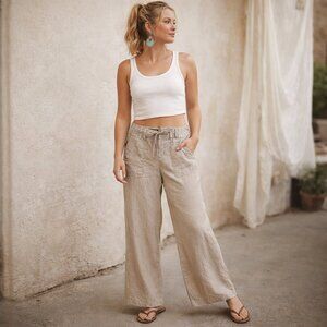 Banana Republic Womens Size 10 Wide Leg 100% Linen Pants Greyish Tan Beachy Boho